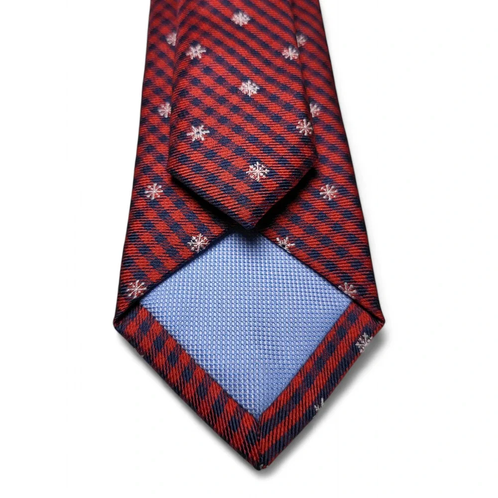 NWT TOMMY‎ HILFIGER Let it Snow Embroidered Christmas Holiday Red Check Boys Tie